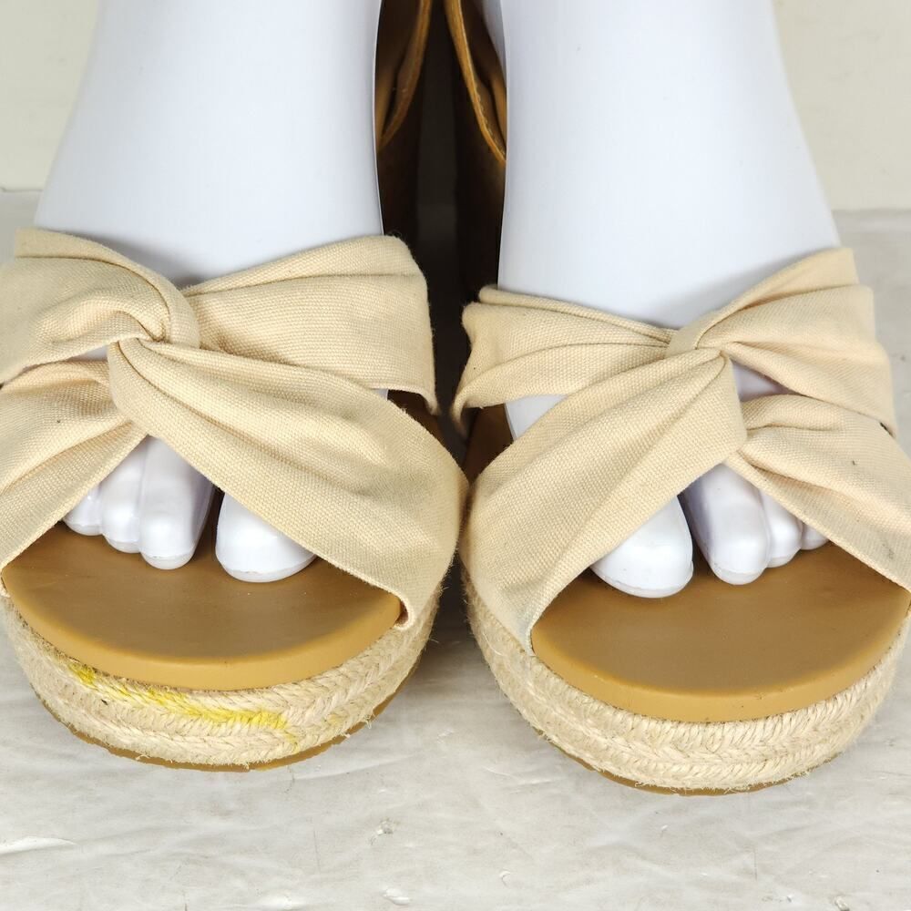 UGG Women's Joslyn US8,5 Canvas Leather Beige Espadrille Wedge Sandals - Picture 5 of 16